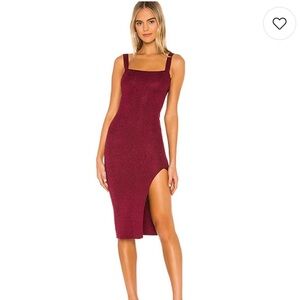NWT-Revolve Superdown Zoe Square Neck Dress in Metallic Burgundy-Medium